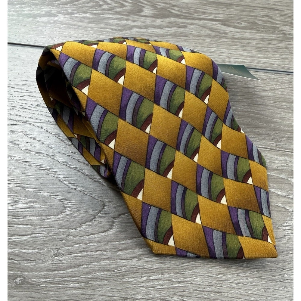 J Garcia Men's 100% Silk‎ Vtg Clockworks Geometric Necktie Multicolor New